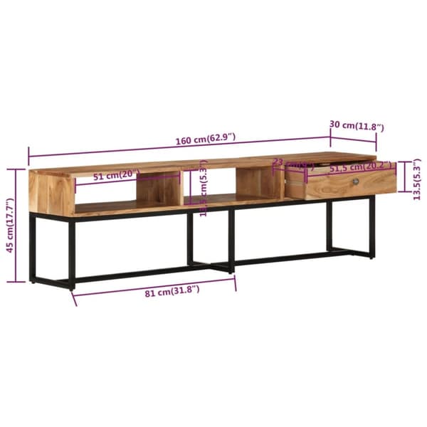 The Living Store Tv-bänk 160x30x45 cm massivt akaciaträ -  TV-bänkar