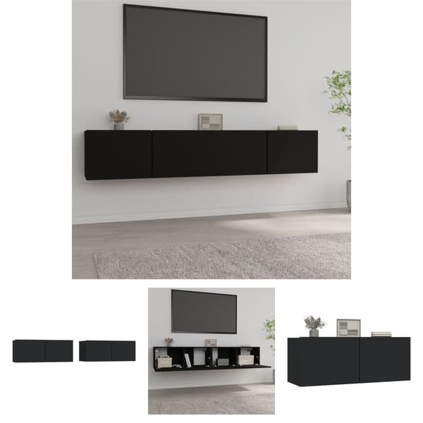 The Living Store Tv-bänkar 2 st svart 80x30x30 cm konstruerat trä - TV-bänkar