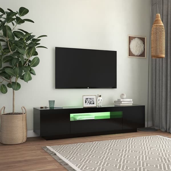 The Living Store TV-bänk med LED-belysning svart 160x35x40 cm - TV-bänkar