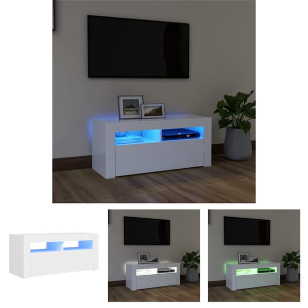 The Living Store TV-bänk med LED-belysning vit 90x35x40 cm - TV-bänkar