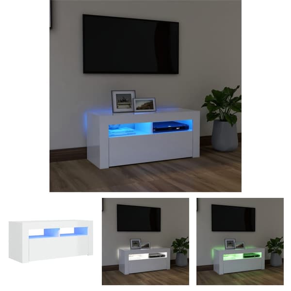 The Living Store TV-bänk med LED-belysning vit högglans 90x35x40 cm -  TV-bänkar