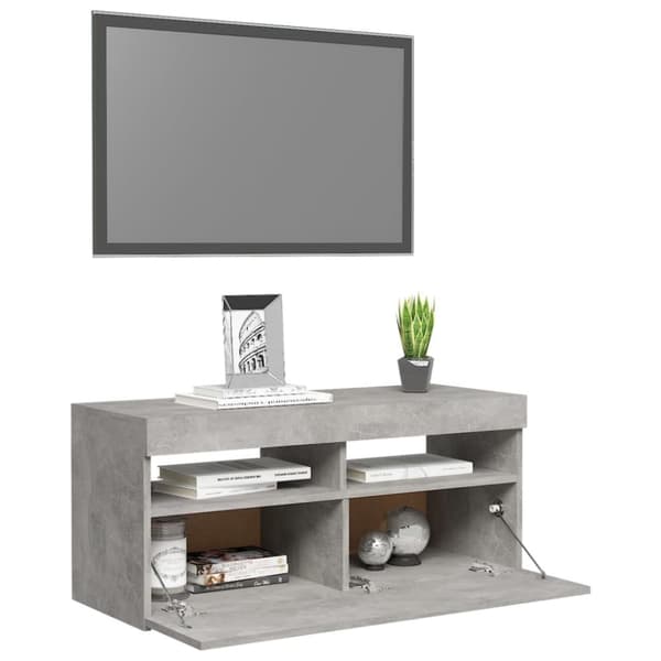 The Living Store tv-bord med LED-lys 90x35x40 cm betongrå -  TV-møbler