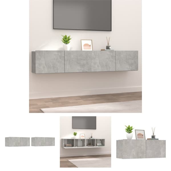 The Living Store tv-borde 2 stk. 80x30x30 cm konstrueret træ betongrå - TV-møbler