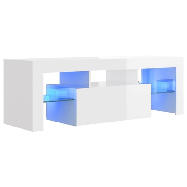 The Living Store tv-skab med LED-lys 120x35x40 cm hvid højglans -  TV-møbler