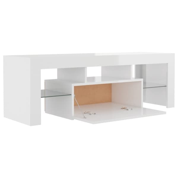 The Living Store tv-skab med LED-lys 120x35x40 cm hvid højglans -  TV-møbler