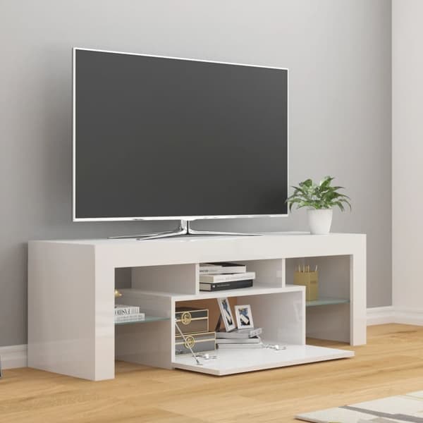 The Living Store tv-skab med LED-lys 120x35x40 cm hvid højglans -  TV-møbler