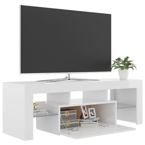 The Living Store tv-skab med LED-lys 120x35x40 cm hvid højglans -  TV-møbler