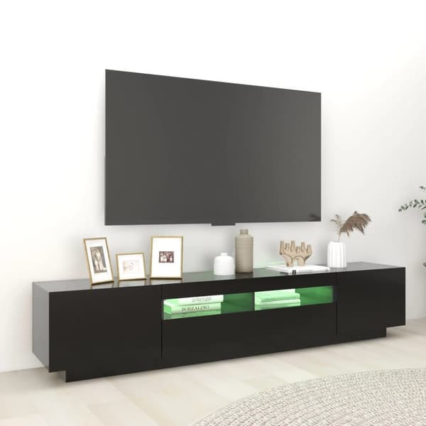 The Living Store TV-bänk med LED-belysning svart 200x35x40 cm -  TV-bänkar
