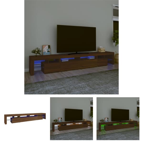 The Living Store tv-skab med LED-lys 260x36,5x40 cm brun egetræ -  TV-møbler