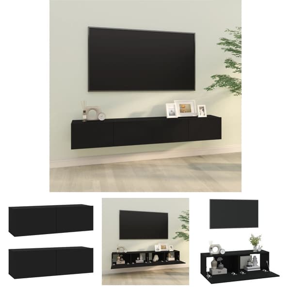 The Living Store Väggmonterade tv-bänkar 2 st svart 100x30x30 cm konstruerat trä - TV-bänkar