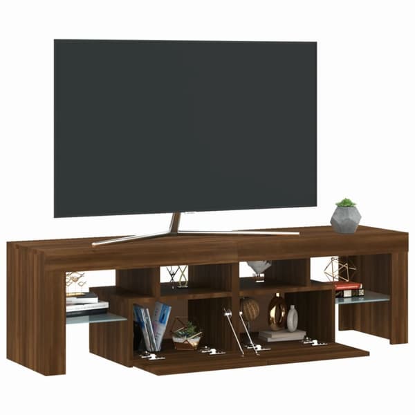 The Living Store tv-bord med LED-lys 140x36,5x40 cm brun egetræsfarve -  TV-møbler