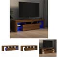 Miniatyrbillede 1 af 11: The Living Store tv-bord med LED-lys 140x36,5x40 cm brun egetræsfarve -  TV-møbler