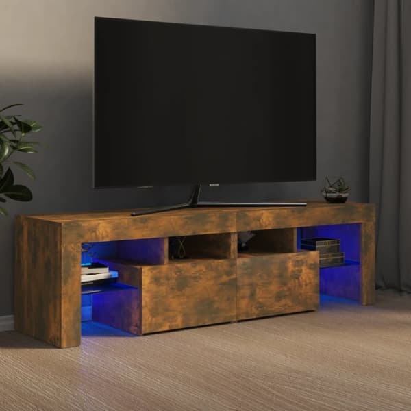 The Living Store tv-bord med LED-lys 140x36,5x40 cm røget egetræsfarve -  TV-møbler