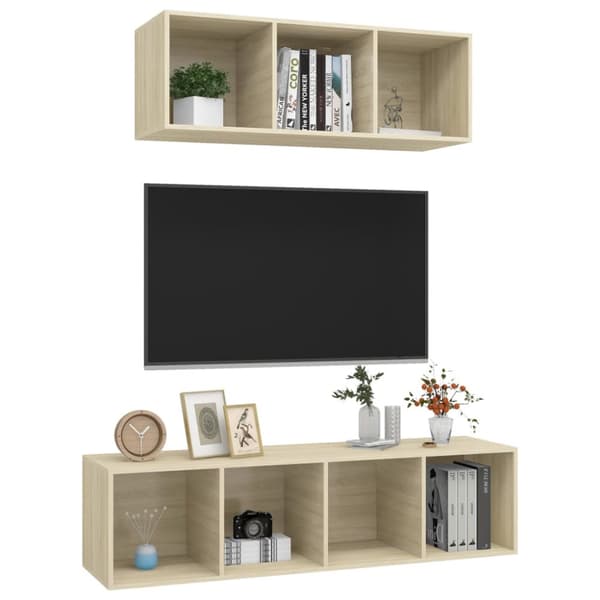 The Living Store TV-skåp 2 delar sonoma-ek konstruerat trä - TV-bänkar