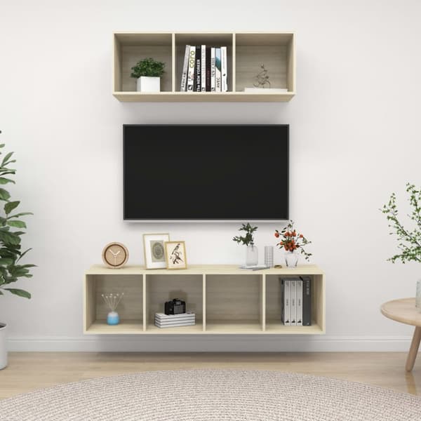 The Living Store TV-skåp 2 delar sonoma-ek konstruerat trä - TV-bänkar