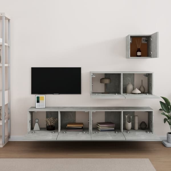 The Living Store Tv-skåp 4 delar betonggrå konstruerat trä - TV-bänkar