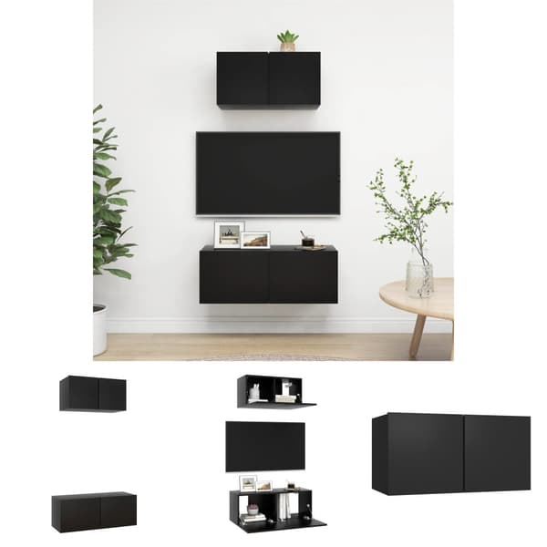 The Living Store 2-osainen TV-kaappisarja musta lastulevy - TV-tasot
