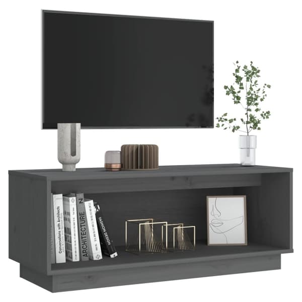 The Living Store tv-bord 90x35x35 cm massivt fyrretræ grå -  TV-møbler