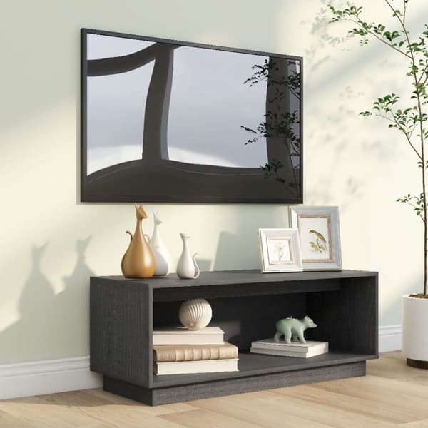 The Living Store tv-bord 90x35x35 cm massivt fyrretræ grå -  TV-møbler
