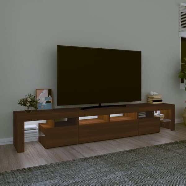 The Living Store Tv-bänk med LED-belysning brun ek 230x36,5x40 cm - TV-bänkar