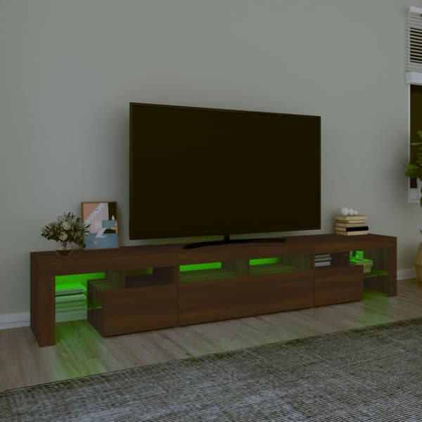 The Living Store Tv-bänk med LED-belysning brun ek 230x36,5x40 cm - TV-bänkar
