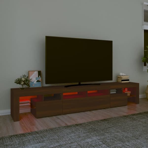 The Living Store Tv-bänk med LED-belysning brun ek 230x36,5x40 cm - TV-bänkar