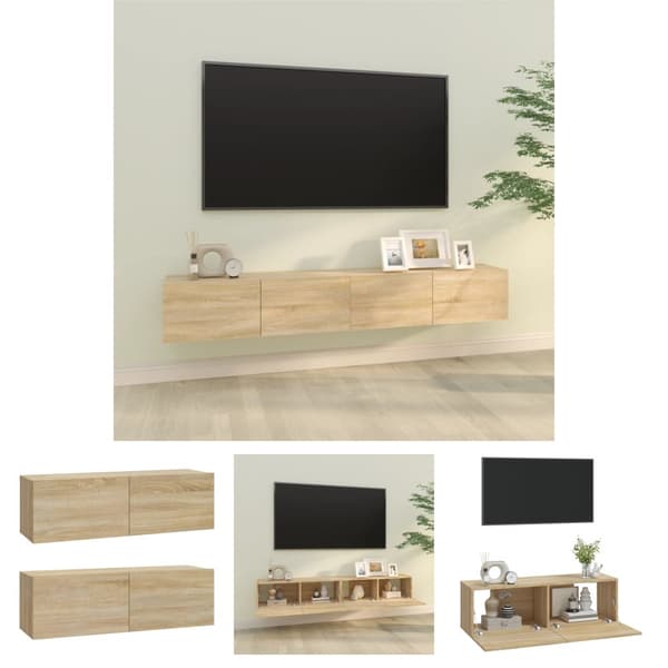 The Living Store væghængte tv-skabe 2 stk. 100x30x30cm konstrueret træ sonoma-eg -  TV-møbler
