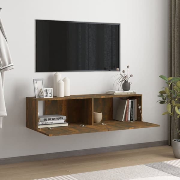 The Living Store Tv-bänk för vägg rökfärgad ek 120x30x30 cm konstruerat trä -  TV-bänkar