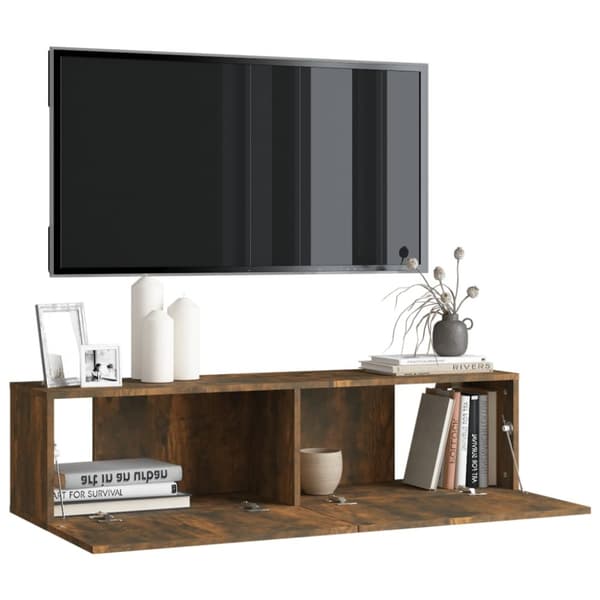 The Living Store Tv-bänk för vägg rökfärgad ek 120x30x30 cm konstruerat trä -  TV-bänkar