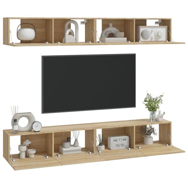The Living Store væghængte tv-skabe 4 stk. 100x30x30 cm sonoma-eg -  TV-møbler