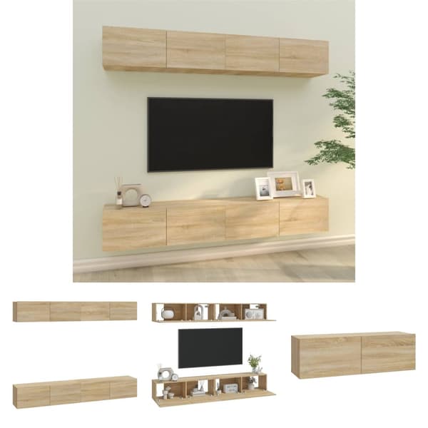 The Living Store væghængte tv-skabe 4 stk. 100x30x30 cm sonoma-eg -  TV-møbler