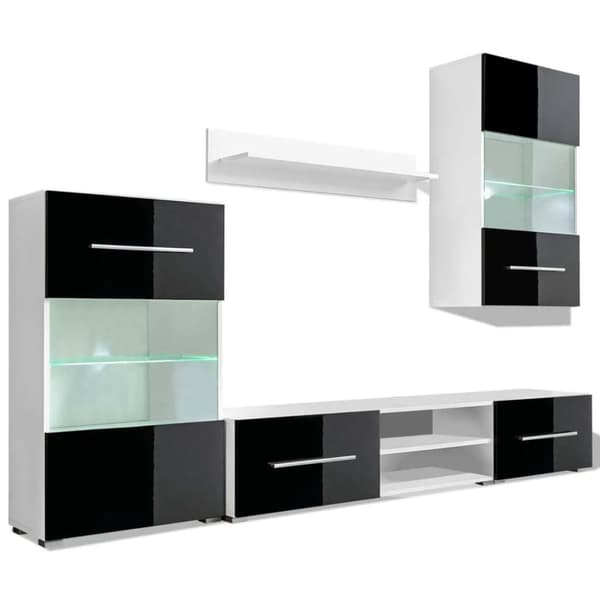 The Living Store TV-möbel med väggskåp och LED 5 delar svart -  TV-bänkar