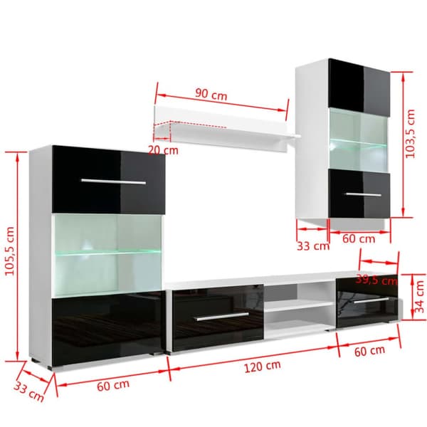 The Living Store TV-möbel med väggskåp och LED 5 delar svart -  TV-bänkar