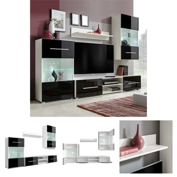 The Living Store TV-möbel med väggskåp och LED 5 delar svart -  TV-bänkar