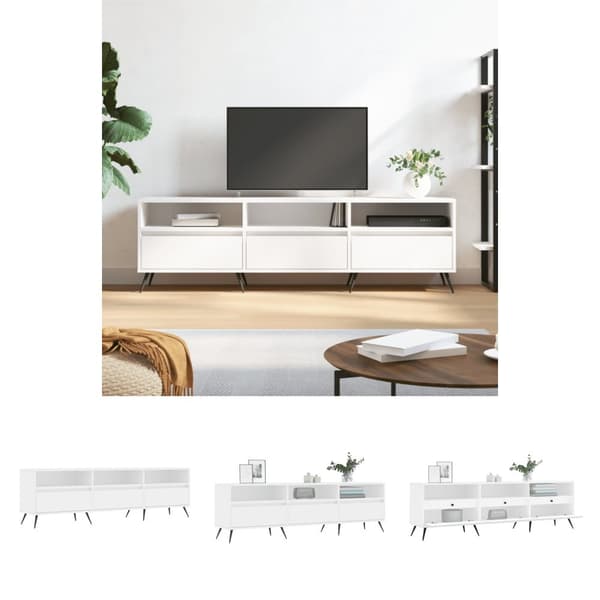 The Living Store tv-bord 150x30x44,5 cm konstrueret træ hvid - TV-møbler