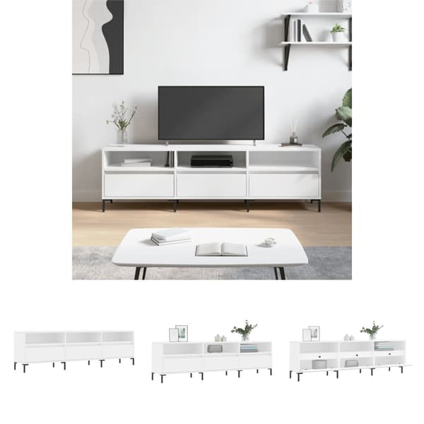 The Living Store tv-bord 150x30x44,5 cm konstrueret træ hvid -  TV-møbler