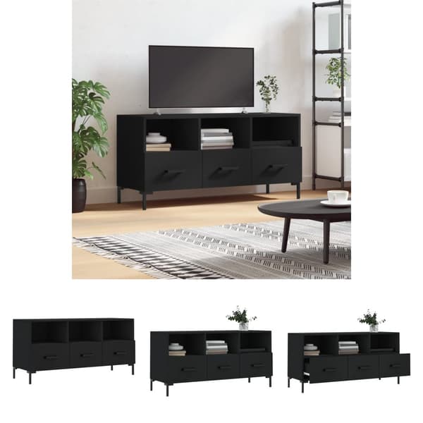The Living Store Tv-bänk svart 102x36x50 cm konstruerat trä - TV-bänkar