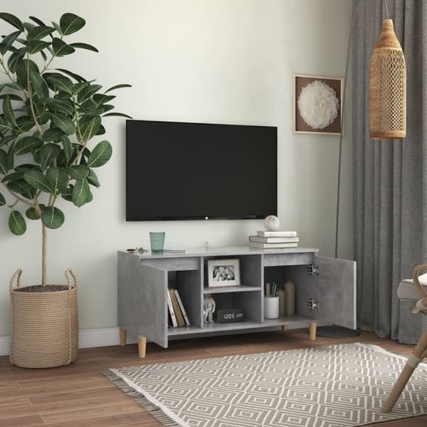 The Living Store TV-taso täyspuiset jalat betoninharmaa 103,5x30x50 cm - TV-tasot