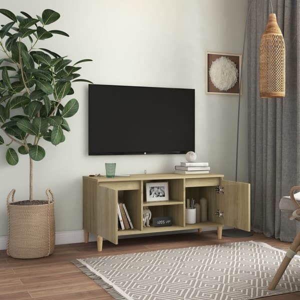 The Living Store tv-bord med massive træben 103,5x35x50 cm sonoma-eg - TV-møbler