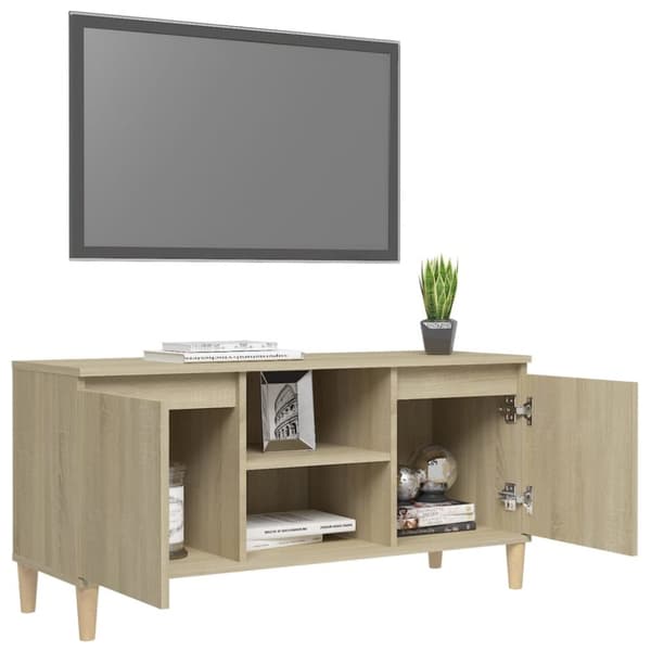 The Living Store tv-bord med massive træben 103,5x35x50 cm sonoma-eg - TV-møbler