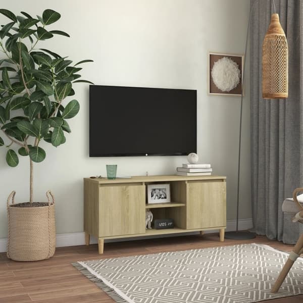 The Living Store tv-bord med massive træben 103,5x35x50 cm sonoma-eg - TV-møbler