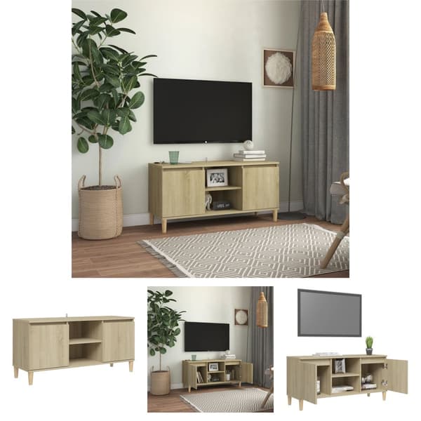 The Living Store tv-bord med massive træben 103,5x35x50 cm sonoma-eg - TV-møbler