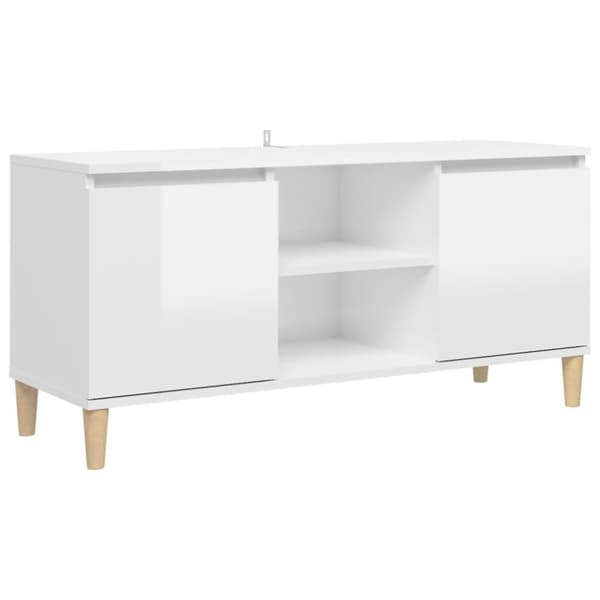 The Living Store TV-taso täyspuiset jalat korkeakiilto valkoinen 103,5x35x50 cm -  TV-tasot
