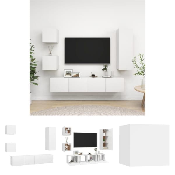 The Living Store tv-skabe 5 dele spånplade hvid -  TV-møbler