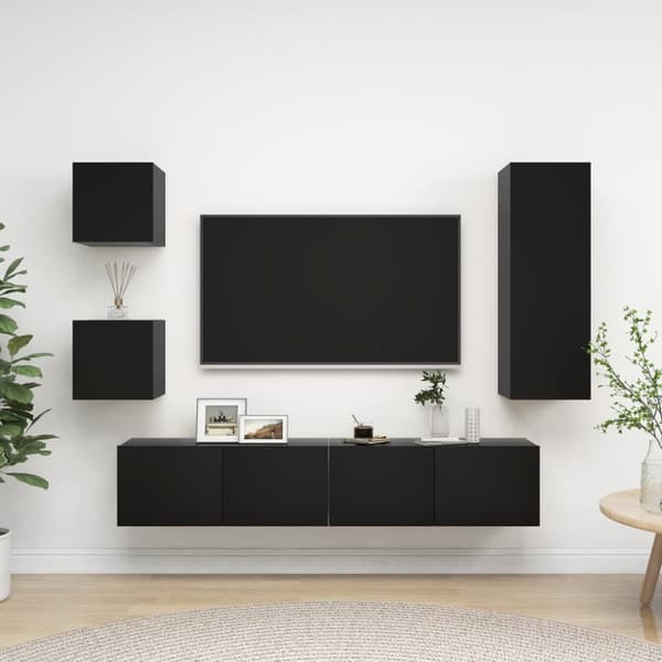 The Living Store TV-skåp 5 delar svart konstruerat trä -  TV-bänkar