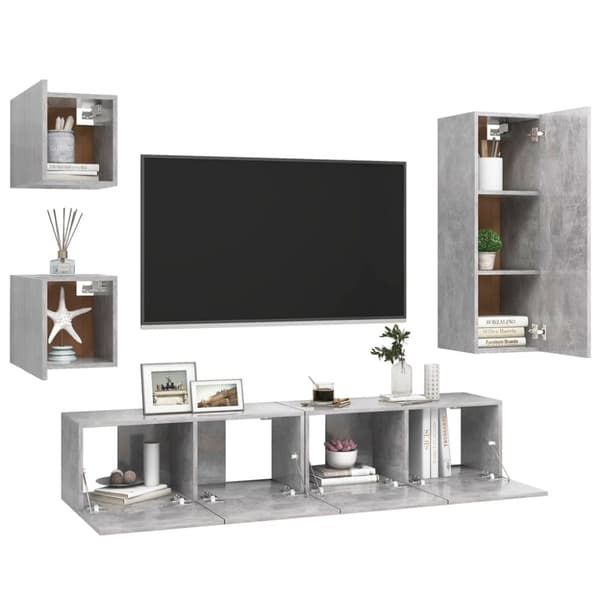 The Living Store tv-skabe 5 dele spånplade betongrå - TV-møbler