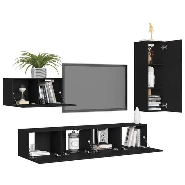 The Living Store TV-skåp 4 delar svart konstruerat trä -  TV-bänkar