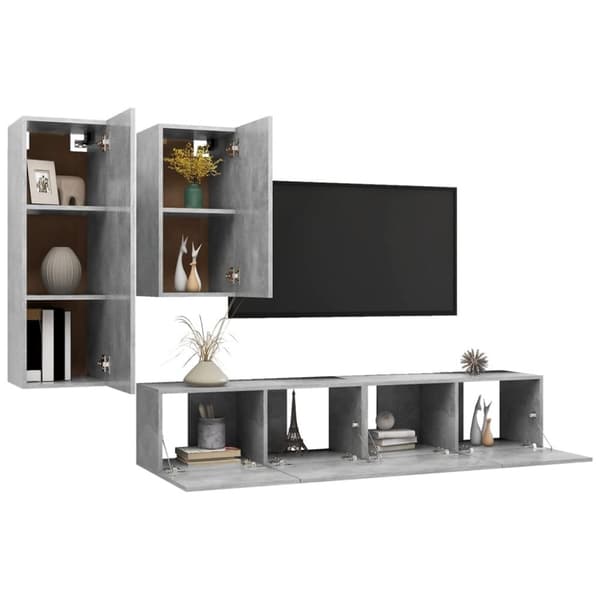 The Living Store TV-skåp 4 delar betonggrå spånskiva - TV-bänkar