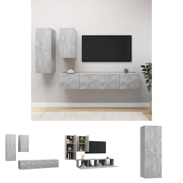 The Living Store TV-skåp 4 delar betonggrå spånskiva - TV-bänkar