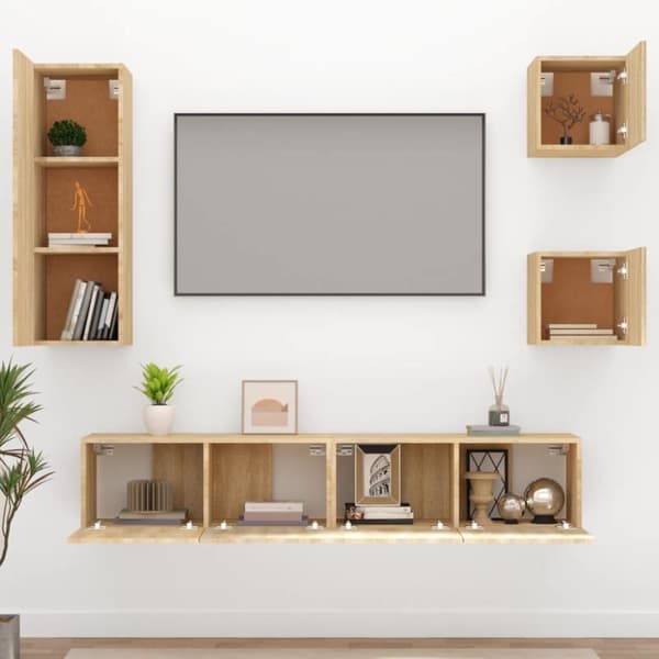 The Living Store Tv-skåp 5 delar sonoma-ek konstruerat trä - TV-bänkar